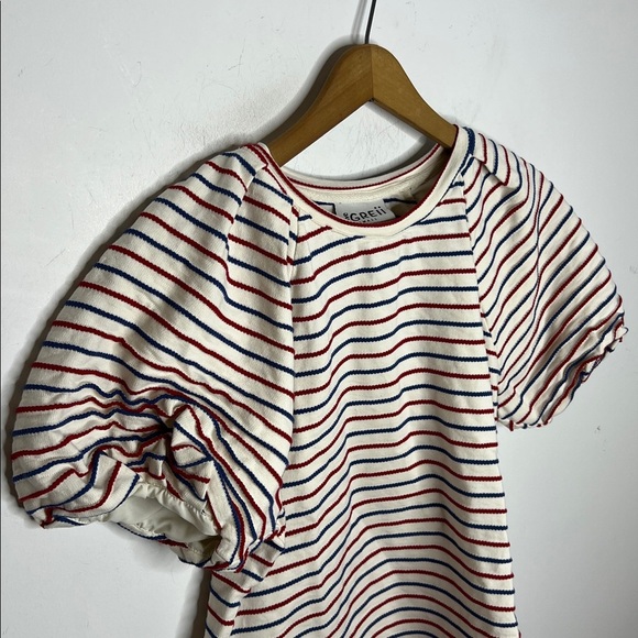 The Greii Striped Puff Sleeve Top Red White Blue Cotton Blend Tee Size Small - Picture 8 of 11